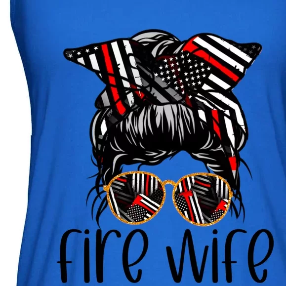 Cute Firefighter Fire Wife Glasses Bandana Flag Tee Funny Gift Ladies Essential Flowy Tank