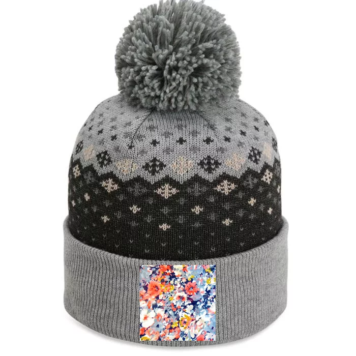 Colorful Flower Fabric Floral Pattern The Baniff Cuffed Pom Beanie