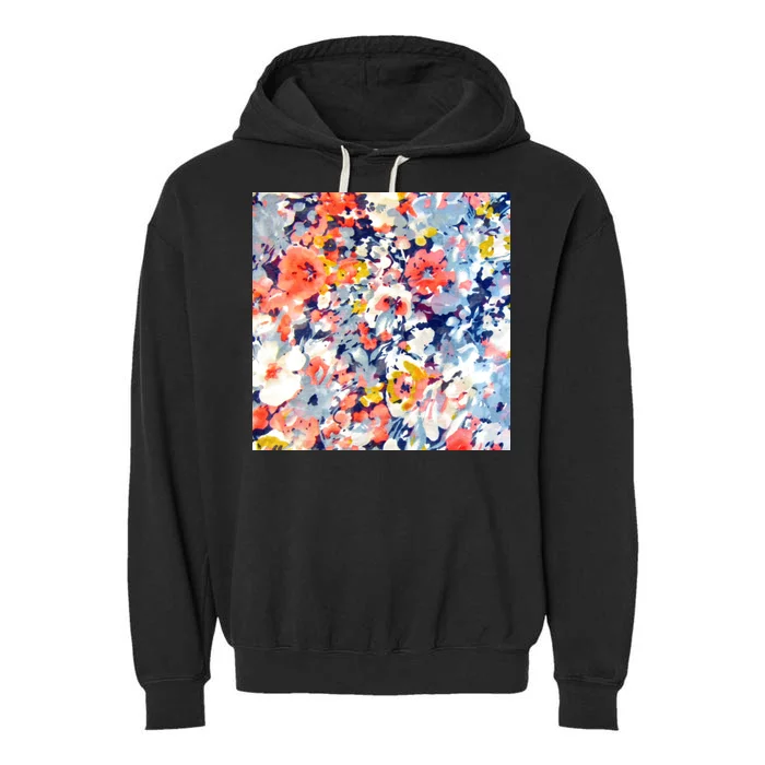 Colorful Flower Fabric Floral Pattern Garment-Dyed Fleece Hoodie