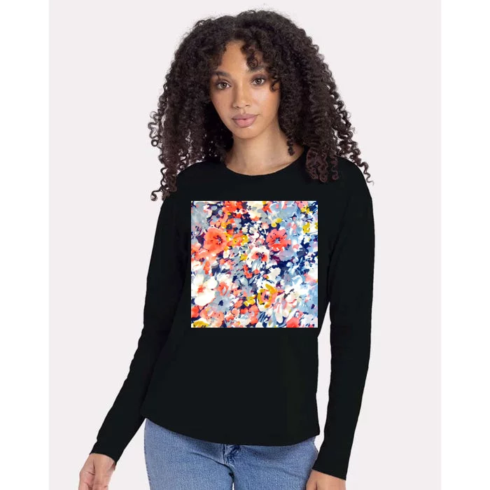 Colorful Flower Fabric Floral Pattern Womens Cotton Relaxed Long Sleeve T-Shirt