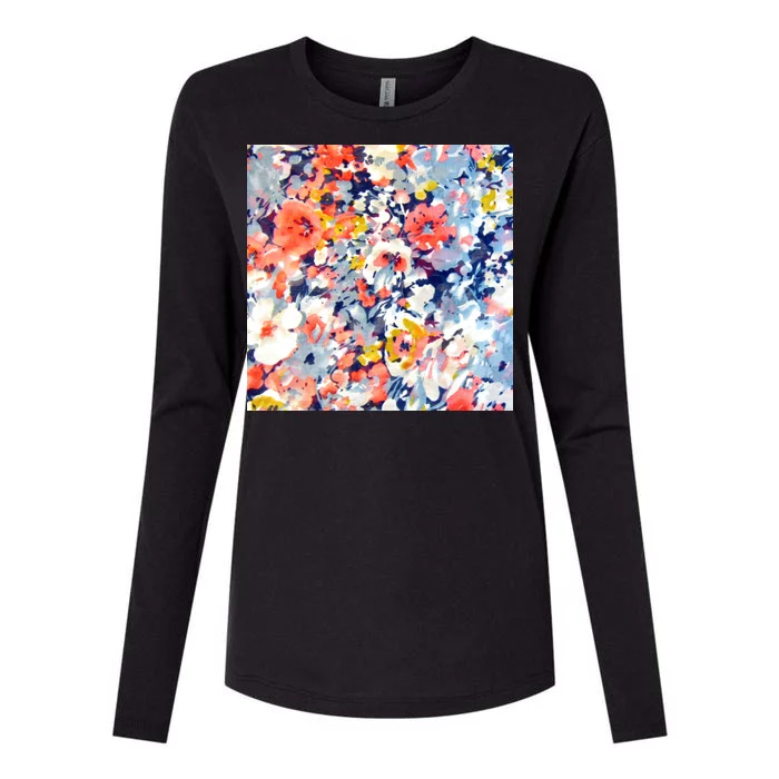 Colorful Flower Fabric Floral Pattern Womens Cotton Relaxed Long Sleeve T-Shirt