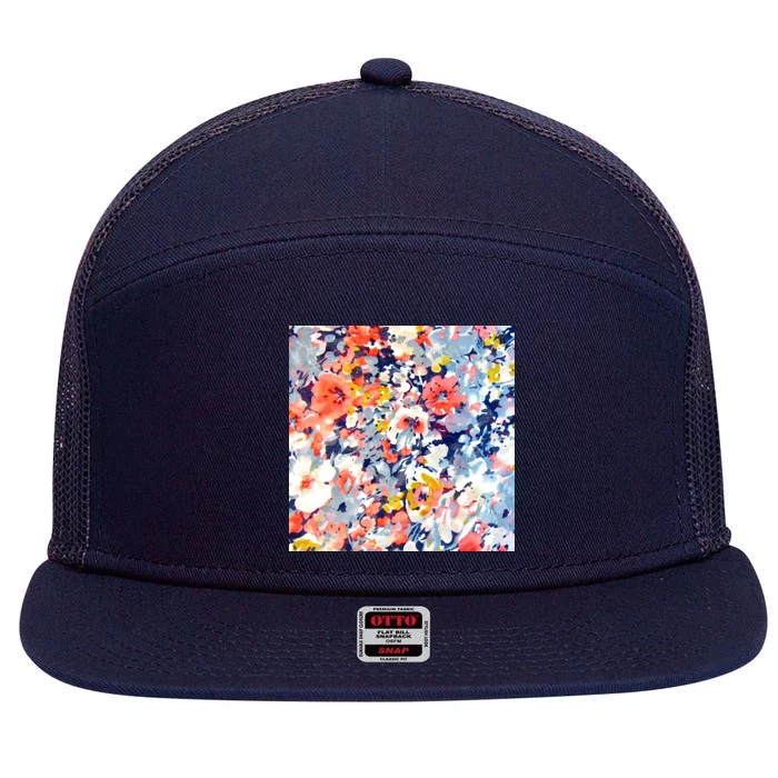 Colorful Flower Fabric Floral Pattern 7 Panel Mesh Trucker Snapback Hat