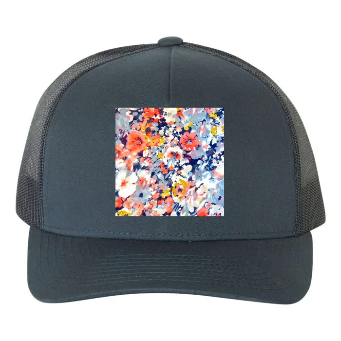 Colorful Flower Fabric Floral Pattern Yupoong Adult 5-Panel Trucker Hat