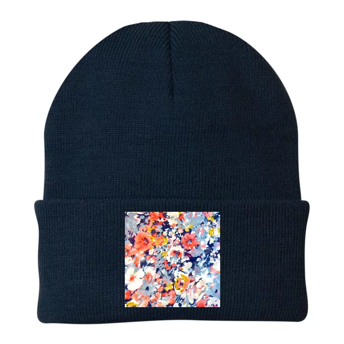 Colorful Flower Fabric Floral Pattern Knit Cap Winter Beanie