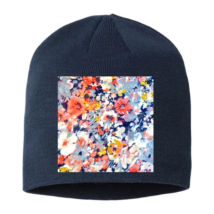 Colorful Flower Fabric Floral Pattern 8 1/2in Sustainable Knit Beanie