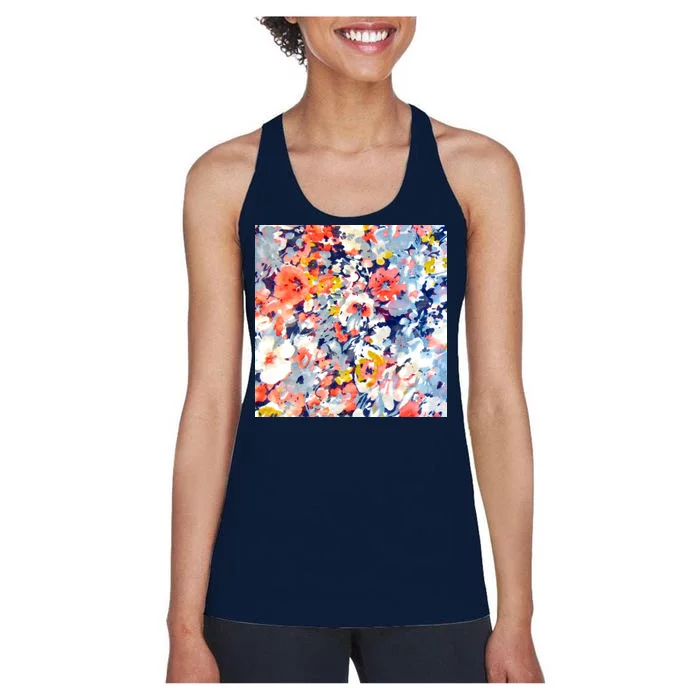 Colorful Flower Fabric Floral Pattern Women's Racerback Tank