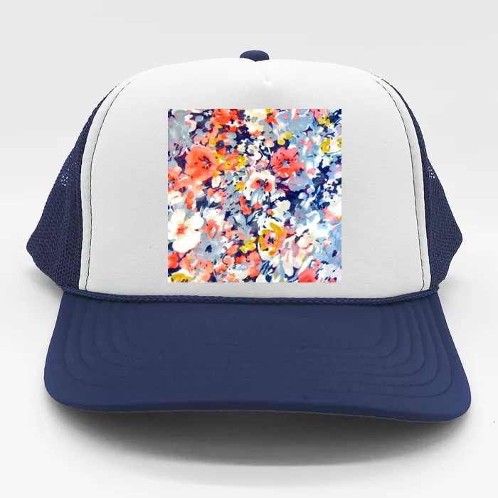 Colorful Flower Fabric Floral Pattern Trucker Hat