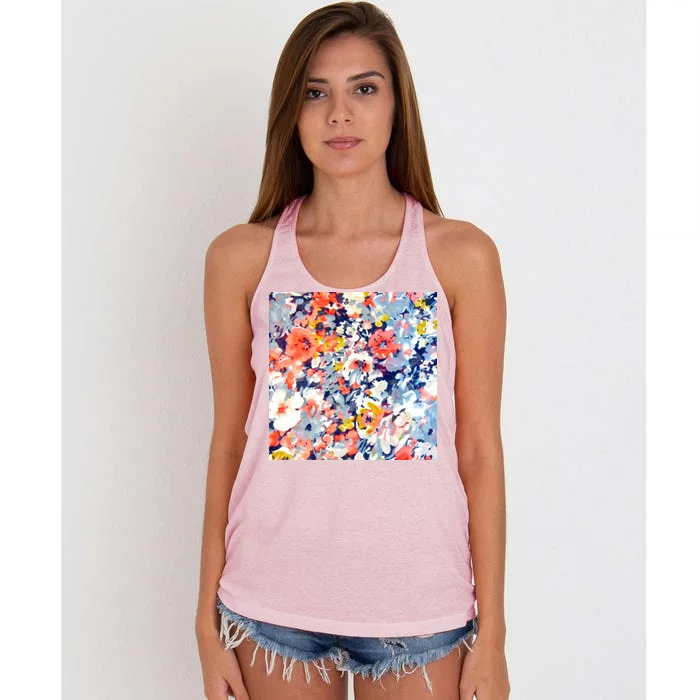 Colorful Flower Fabric Floral Pattern Women's Knotted Racerback Tank