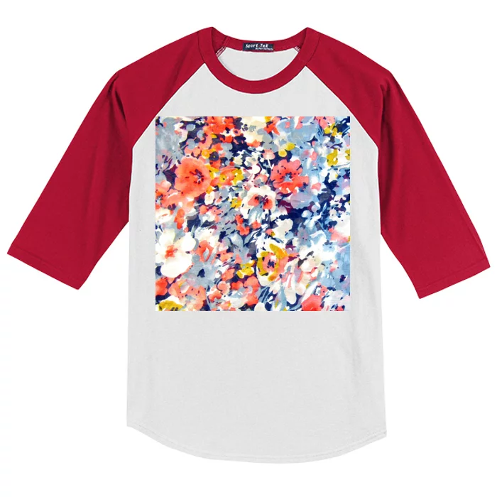 Colorful Flower Fabric Floral Pattern Kids Colorblock Raglan Jersey