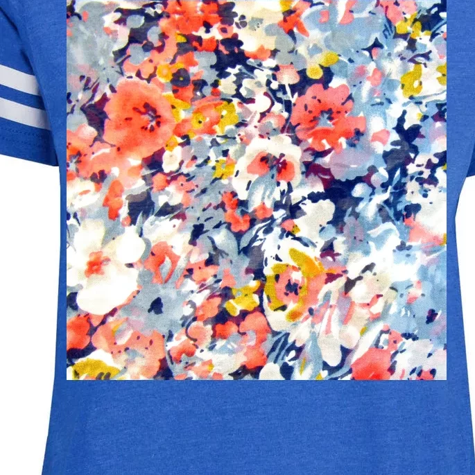 Colorful Flower Fabric Floral Pattern Enza Ladies Jersey Football T-Shirt