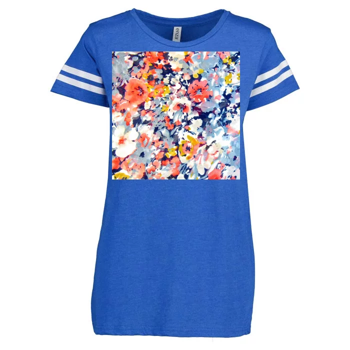 Colorful Flower Fabric Floral Pattern Enza Ladies Jersey Football T-Shirt