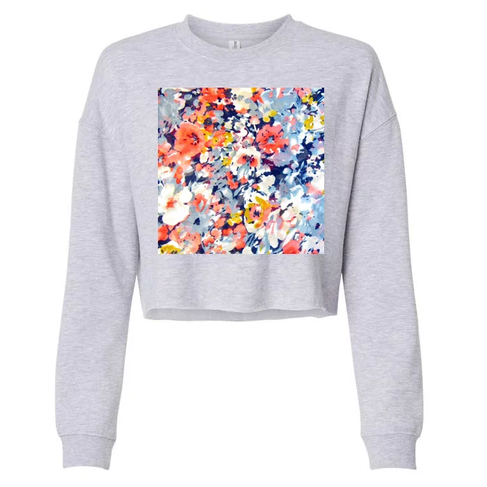 Colorful Flower Fabric Floral Pattern Cropped Pullover Crew