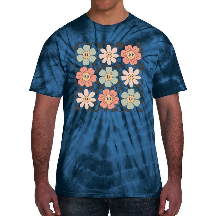 Checkered Flowers Face Happy Flower Gift Idea Cute Tie-Dye T-Shirt