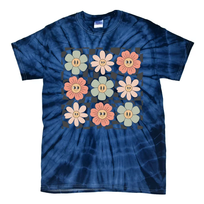 Checkered Flowers Face Happy Flower Gift Idea Cute Tie-Dye T-Shirt