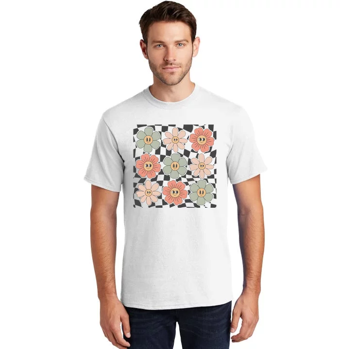 Checkered Flowers Face Happy Flower Gift Idea Cute Tall T-Shirt