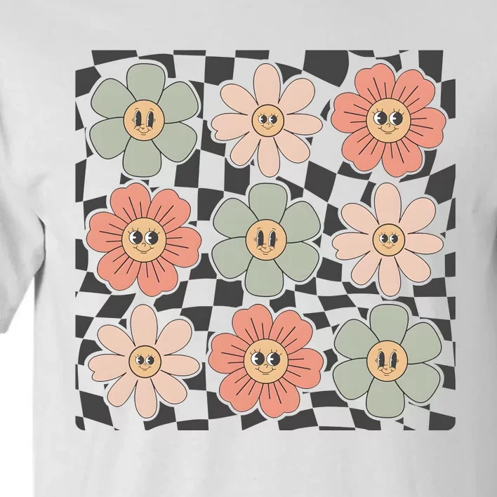 Checkered Flowers Face Happy Flower Gift Idea Cute Tall T-Shirt