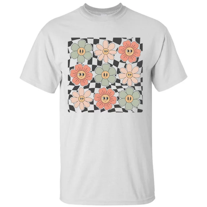 Checkered Flowers Face Happy Flower Gift Idea Cute Tall T-Shirt