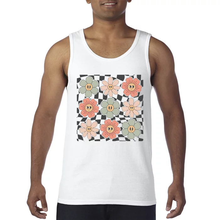 Checkered Flowers Face Happy Flower Gift Idea Cute Tank Top