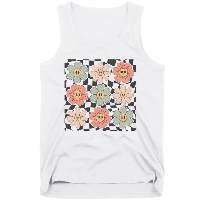 Checkered Flowers Face Happy Flower Gift Idea Cute Tank Top