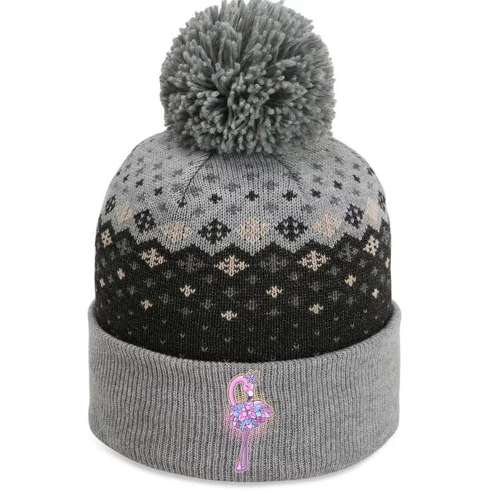 Cute Floral Flamingo The Baniff Cuffed Pom Beanie