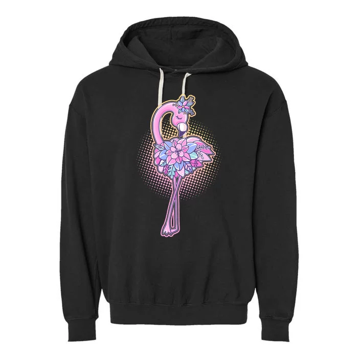 Cute Floral Flamingo Garment-Dyed Fleece Hoodie