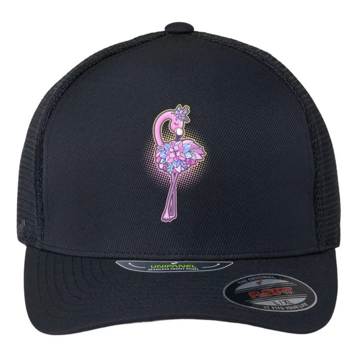 Cute Floral Flamingo Flexfit Unipanel Trucker Cap