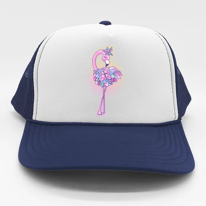 Cute Floral Flamingo Trucker Hat