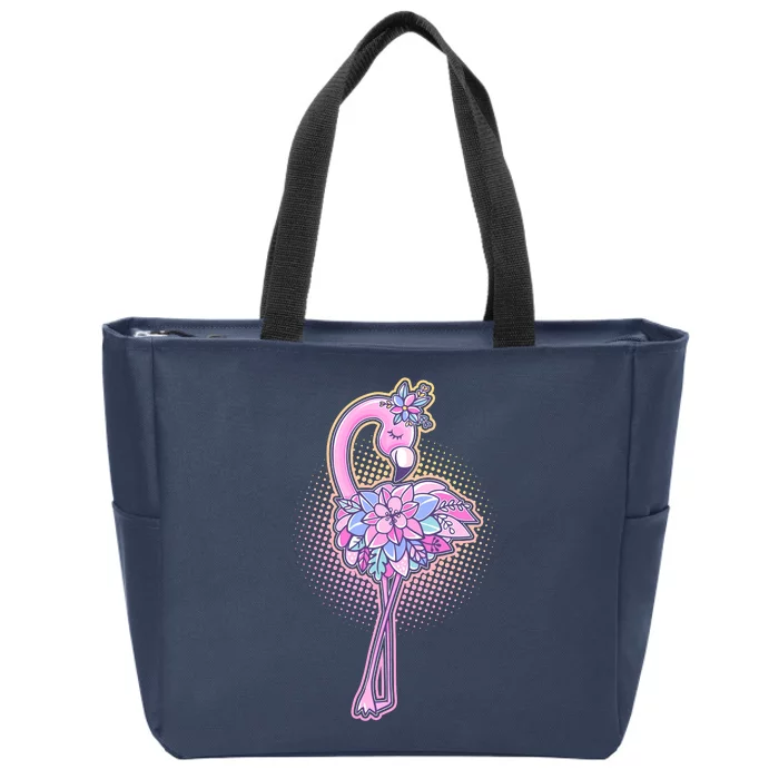 Cute Floral Flamingo Zip Tote Bag