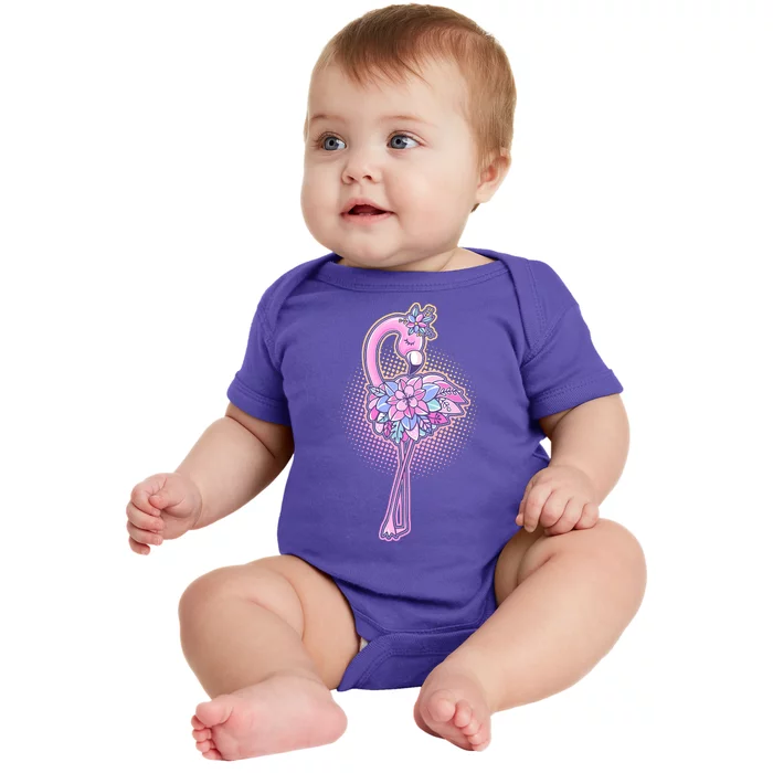 Cute Floral Flamingo Baby Bodysuit