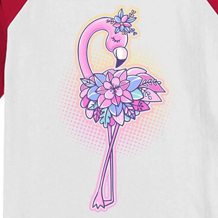 Cute Floral Flamingo Kids Colorblock Raglan Jersey