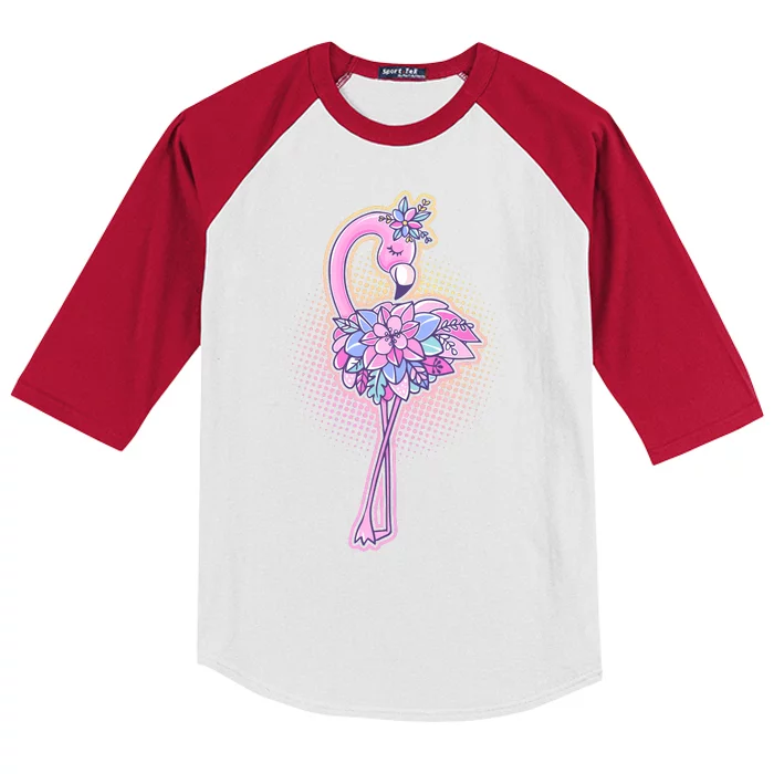 Cute Floral Flamingo Kids Colorblock Raglan Jersey