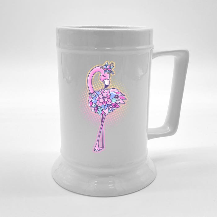 Cute Floral Flamingo Front & Back Beer Stein