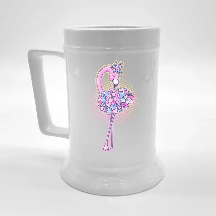 Cute Floral Flamingo Front & Back Beer Stein