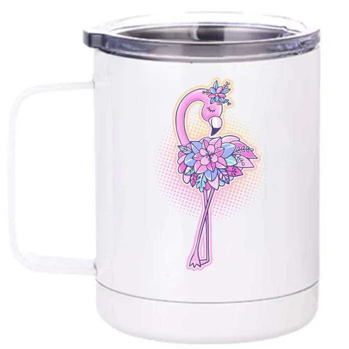 Cute Floral Flamingo Front & Back 12oz Stainless Steel Tumbler Cup