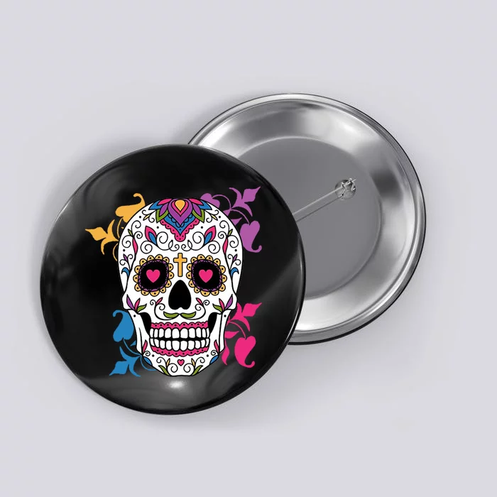 Candy Floral Graphic Skull Design Button