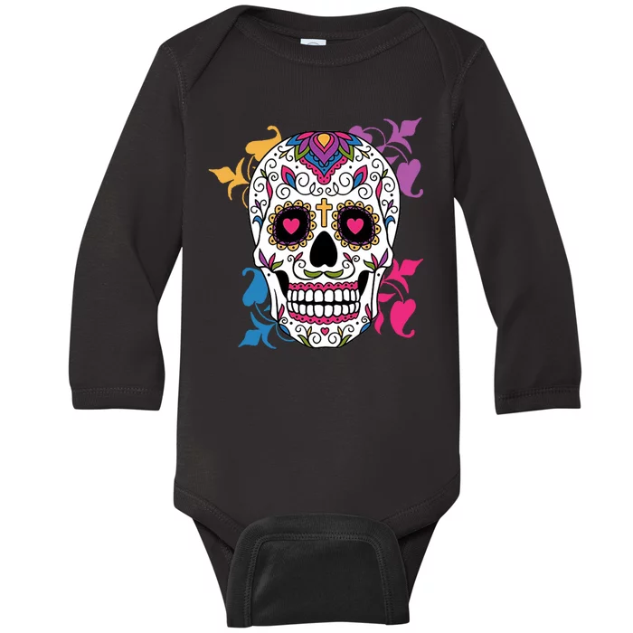 Candy Floral Graphic Skull Design Baby Long Sleeve Bodysuit