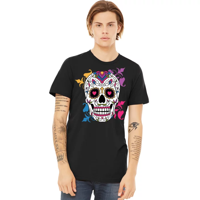 Candy Floral Graphic Skull Design Premium T-Shirt