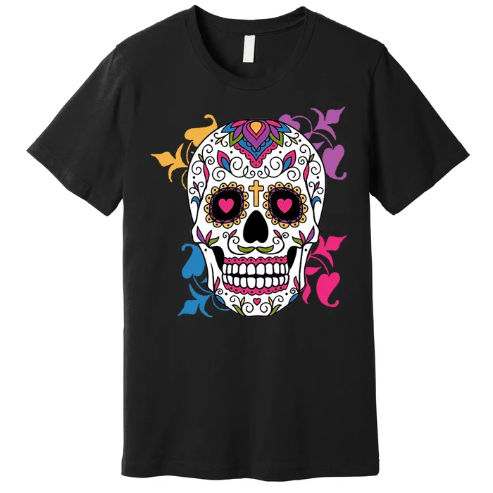 Candy Floral Graphic Skull Design Premium T-Shirt