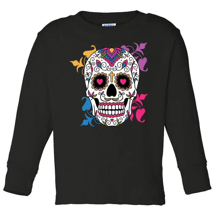 Candy Floral Graphic Skull Design Toddler Long Sleeve Shirt