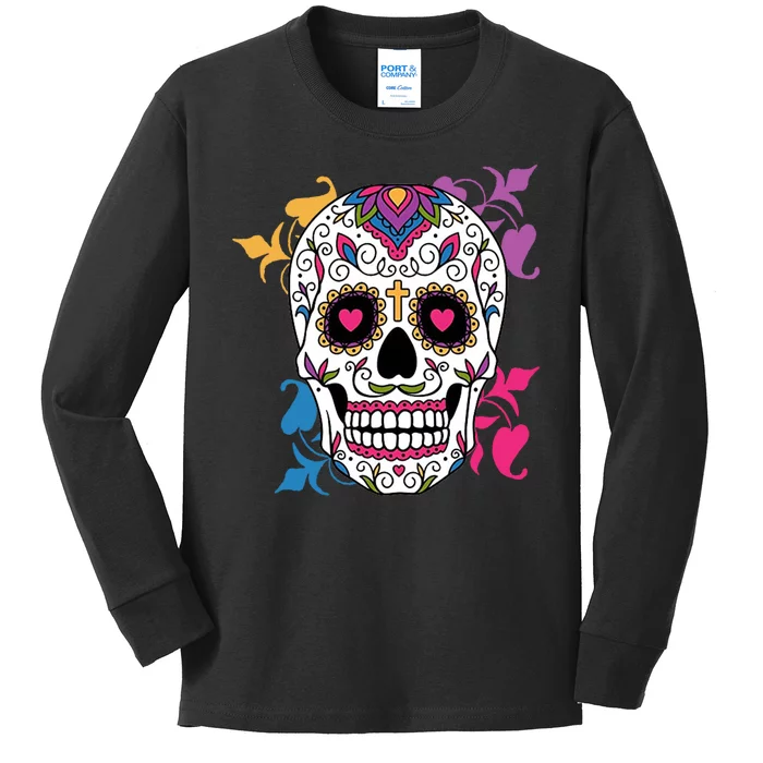 Candy Floral Graphic Skull Design Kids Long Sleeve Shirt