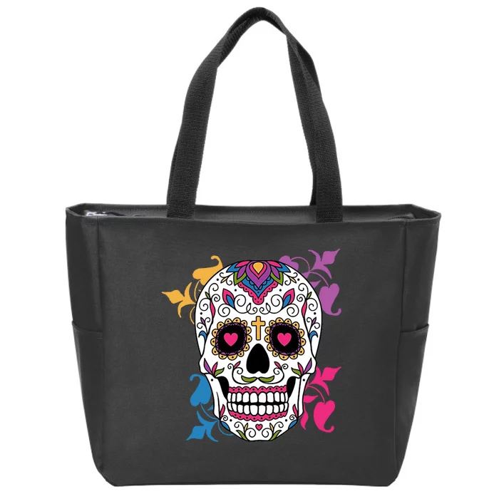 Candy Floral Graphic Skull Design Zip Tote Bag