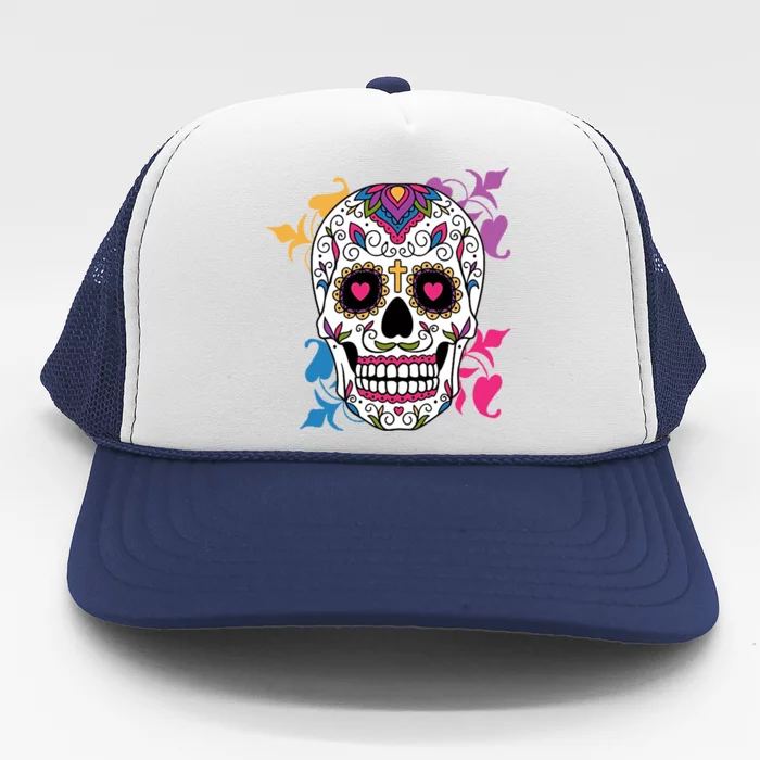 Candy Floral Graphic Skull Design Trucker Hat