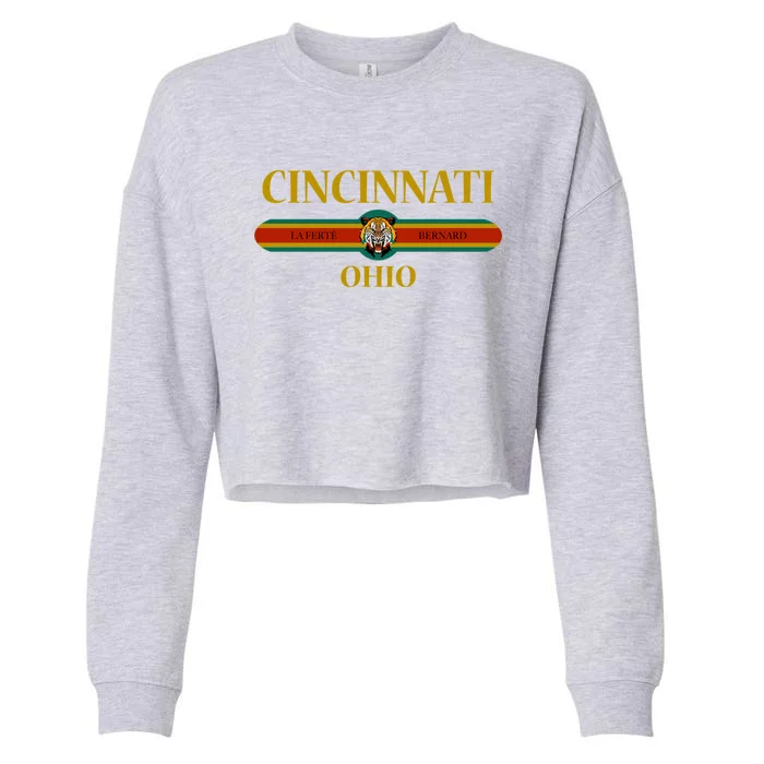 Cincinnati Funny Gift Ohio Funny Gift Fashion Design Funny Gift Tiger Face Funny Cropped Pullover Crew