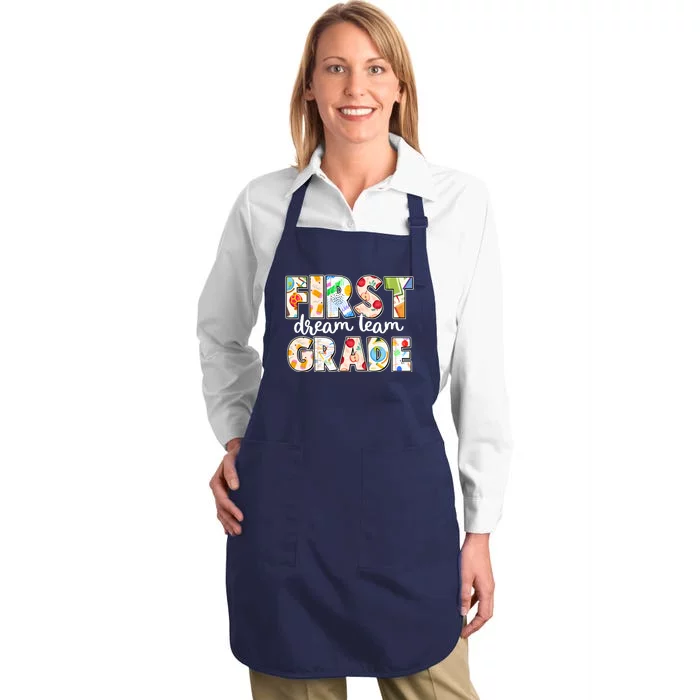 Cute First Grade Dream Team Back To School Full-Length Apron With Pocket