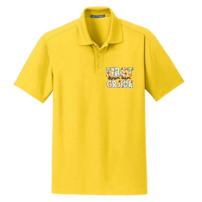 Cute First Grade Dream Team Back To School Dry Zone Grid Performance Polo