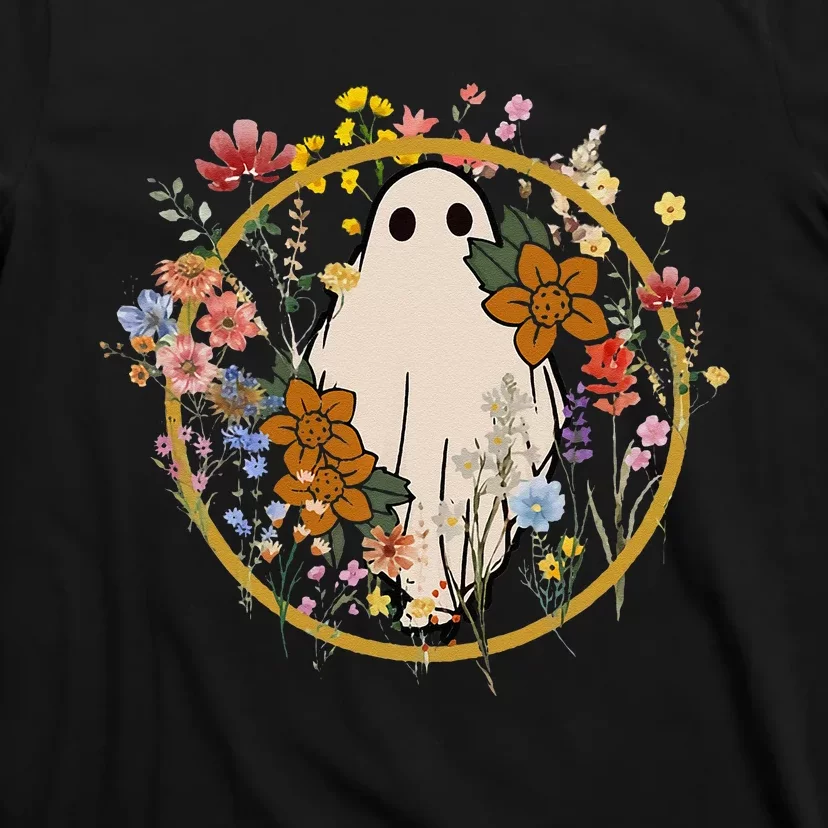 Cottagecore Floral Ghost Flowers Cute Boo Halloween Costume T-Shirt