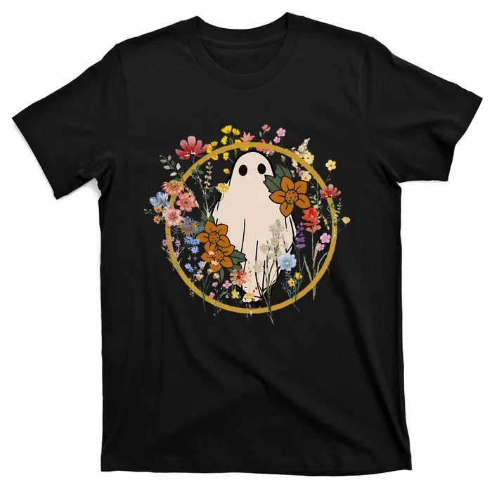 Cottagecore Floral Ghost Flowers Cute Boo Halloween Costume T-Shirt