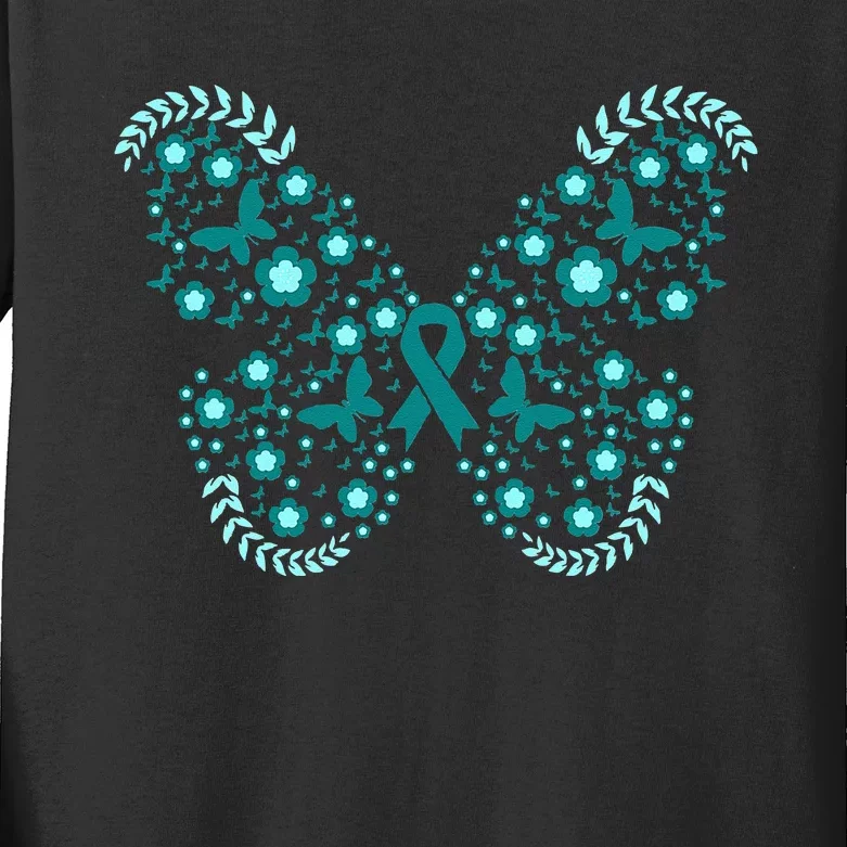 Cancer Fight Gift Idea Support Cervical Cancer Awareness Kids Long Sleeve Shirt