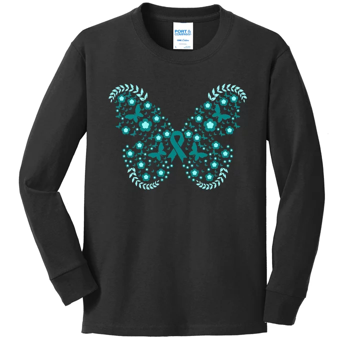 Cancer Fight Gift Idea Support Cervical Cancer Awareness Kids Long Sleeve Shirt