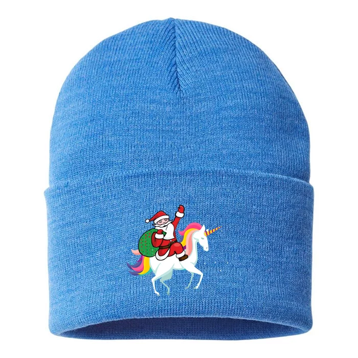 Christmas Funny Gift Santa Riding Unicorn Lovers Gift Sustainable Knit Beanie